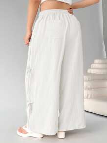 Solflare 大码女式白色直筒休闲裤，度假夏季 - 白色 - 查看 2