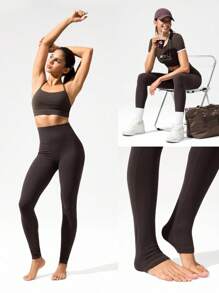 GLOWMODE 31" FeatherFit™ Sky High Ultra High-Waist Side Pockets Leggings Low-Impact Yoga Pilates Studio Daily Casual Wear - Chocolate Brown - View 7