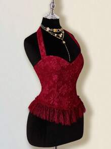 SHEIN ICON 红色网眼拼布露背时尚吊带背心 - 紅色 - 查看 6