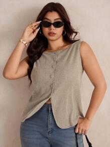 Elaquor 大码女士时尚休闲衬衫，春夏季百搭日常穿着上衣 - 卡其色 - 查看 2