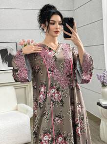 SHEIN Najma Vestido holgado de moda joven para mujer con parches de encaje estilo romántico francés