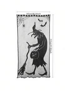 ROMWE Goth 1pc Black Lace Witch Door Curtain - Halloween Spider Web Decor,Home Decor,Holiday Decorations - Black - View 2
