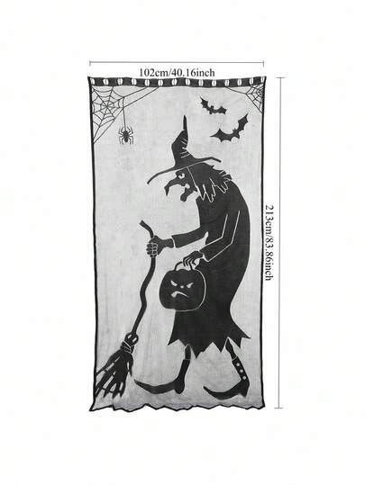 Goth 1pc Black Lace Witch Door Curtain - Halloween Spider Web Decor,Home Decor,Holiday Decorations