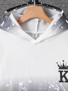 2 件套青少年男孩休闲渐变色字母印花长袖连帽衫和松紧腰裤套装，适合秋季、春季、冬季，适合户外玩耍、学校、街头摄影、派对和居家休闲，性价比高 - 白色 - 查看 5