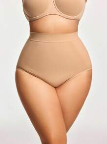 Plus Size Women's Everyday Tummy Control Triangle Panties For Body Shaping - Apricot - View 4