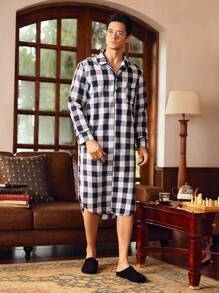 EverLounge Men's Vintage British Gentleman Plaid Patch Pocket Bathrobe - Multicolor - View 3