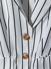 Franclia Women Striped Distressed Lapel Single-Breasted Vest And Shorts Casual 2 Pieces Set - White - View 3