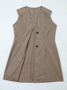 SHEIN Tall 女士休闲套装 2 件套：背心夹克和阔腿短裤，时尚休闲通勤装，春夏 - 摩卡棕 - 查看 7