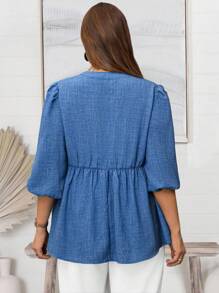 EMERY ROSE Plus Size Vacation Casual Shirt, Minimalist And Fashionable For Everyday Wear,Spring/Summer