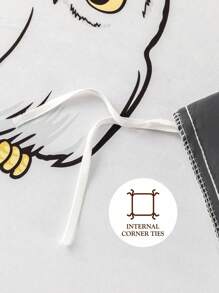 HARRY POTTER X SHEIN Bộ đồ giường 3 món, họa tiết in toàn bộ hình Hedwig, vỏ chăn màu hồng, mềm mại & ấm áp, ấm áp & có thể giặt bằng máy, phù hợp với giường đôi/giường đôi/giường Queen/giường King, ký túc xá/nhà riêng - Xám - Xem 8