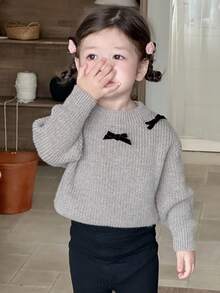 DAZY Pullover à col rond, manches longues pour bébé fille avec décoration de nœud