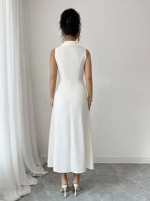 Chiquease Váy trơn cổ không tay thanh lịch, màu trơn, Xuân/Hè - Màu be - Xem 2