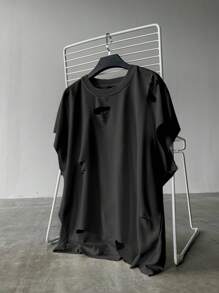 Claim Dot Camiseta de tirantes casual de unicolor con efecto desgastado para hombre, oversize, camiseta de verano oversize para hombre, camiseta holgada para hombre, camiseta de hombre con hombros caídos, camiseta de hombre con mangas recortadas