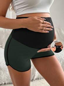 SHEIN Contrast Color Adjustable Waist Maternity Sports Shorts