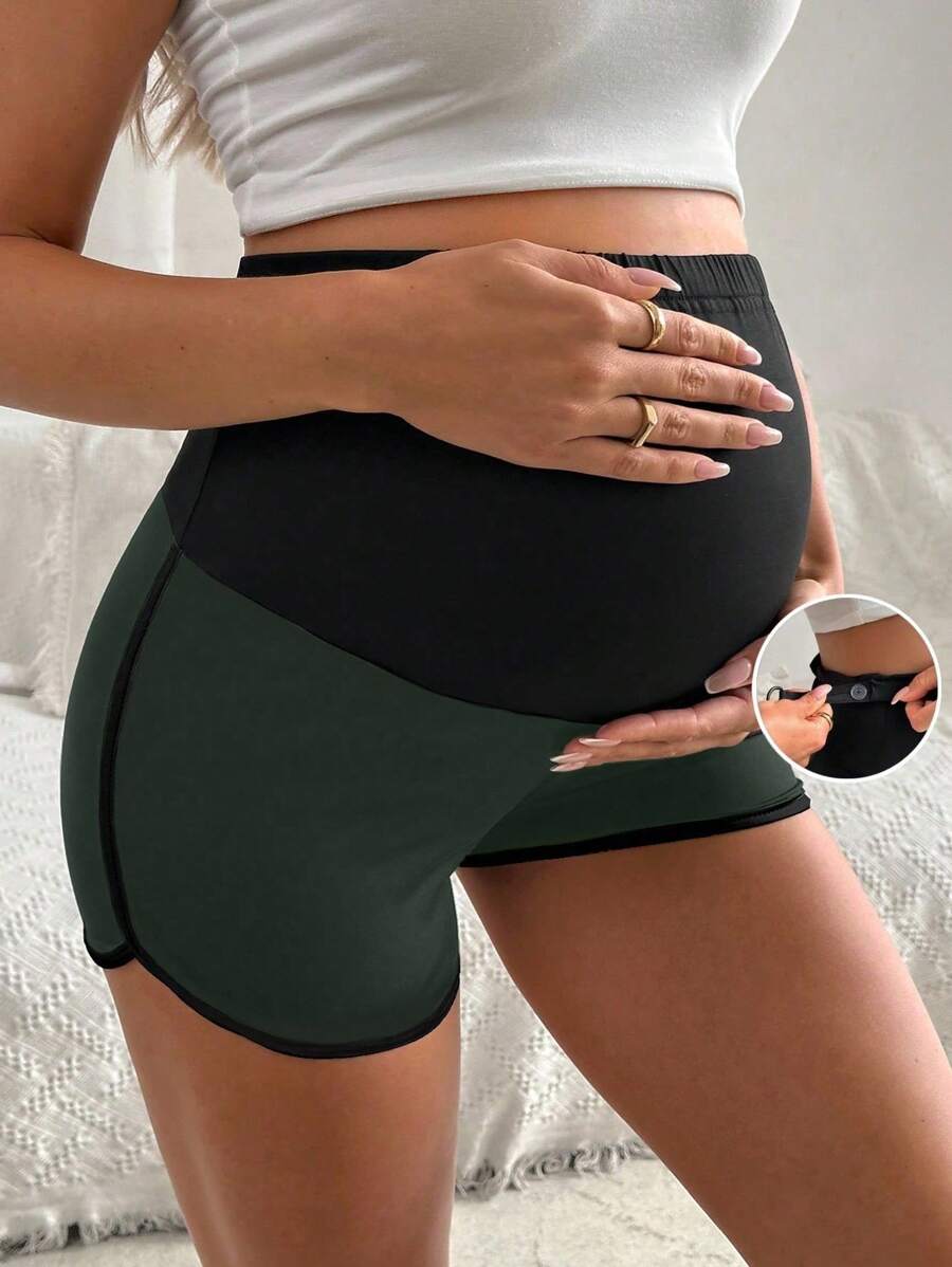 SHEIN Contrast Color Adjustable Waist Maternity Sports Shorts