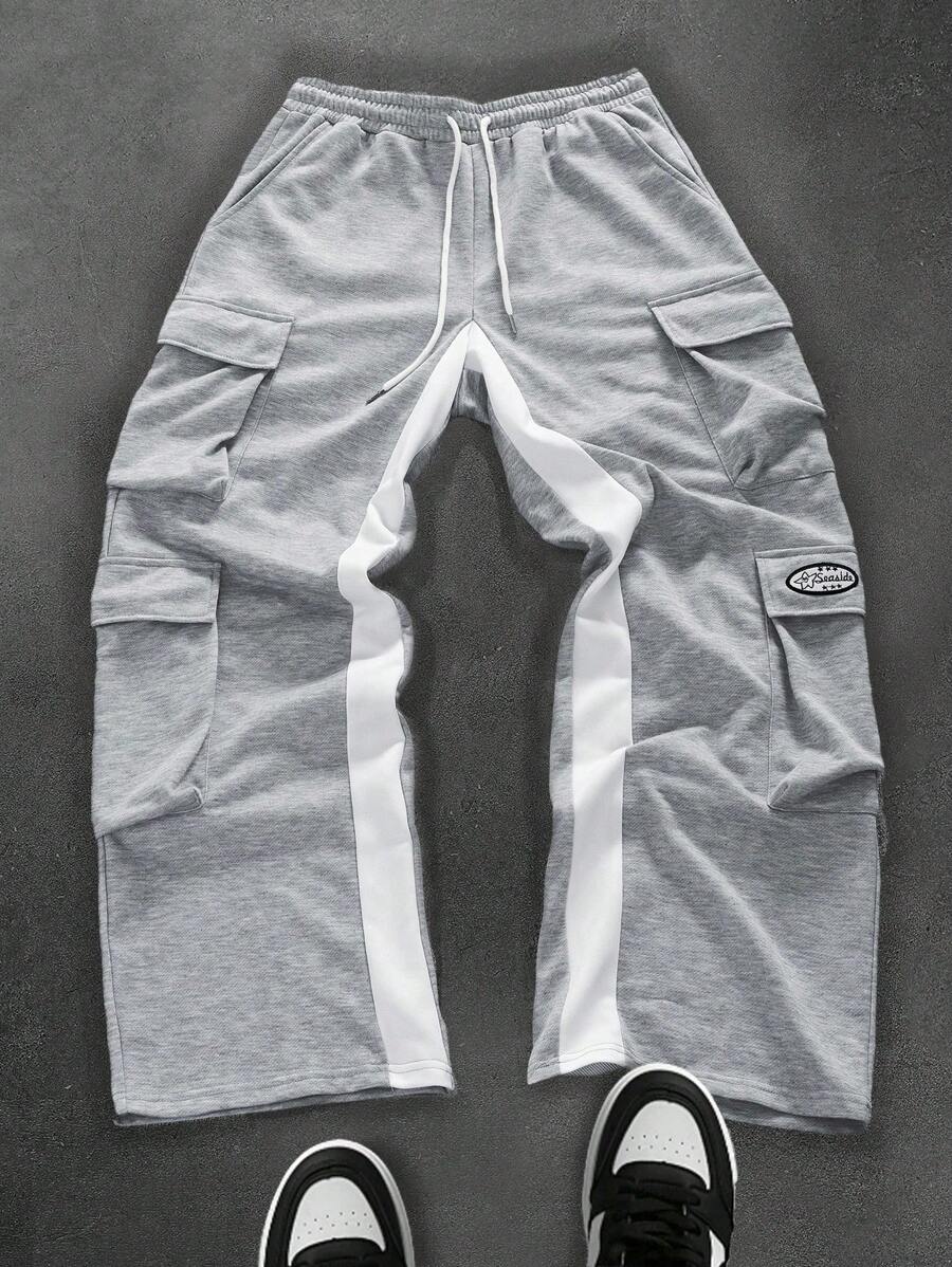 PAVTROS Manfinity Streetrush Men's Contrast Color Patch Pocket Drawstring Waist Casual Sweatpants - Multicolor - View 1