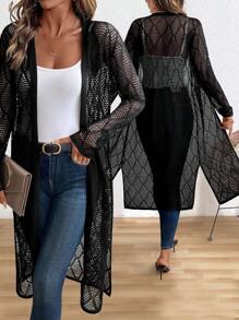 SHEIN Clasi 女士优雅休闲针织开衫、轻薄透明毛衣外套、防晒罩衫