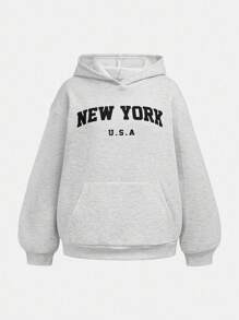 Girlism Soft Light Grey Sweatshirt For Girls With Long Sleeves And Relaxed Fit Style New York Hoodie Grey Hoodie New York Sweatshirt Girls New York Hoodie Teen Girl Hoodie,In Fall/Winter