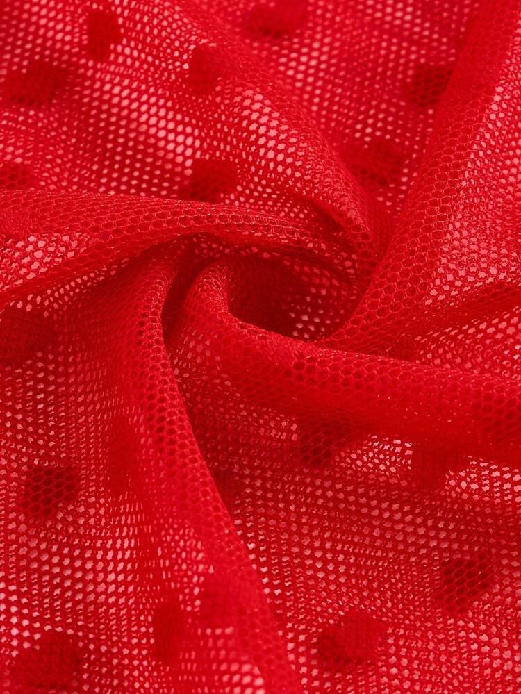 SHEIN 女士蕾丝拼布透视性感睡袍 - 紅色 - 查看 4
