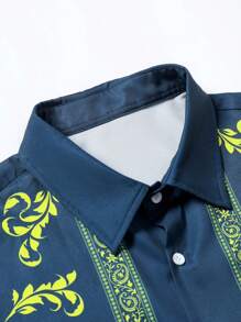 Manfinity RSRT 男士度假花卉印花短袖衬衫和短裤休闲两件套 - 藍色 - 查看 4