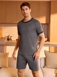 Manfinity Underwear&Sleepwear Basics Men Contrast Trim PJ Set / Pajama Set - Dark Grey - View 3