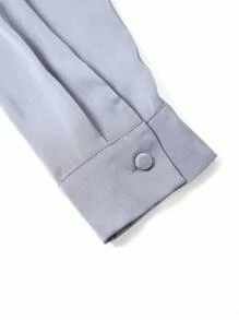 Ellevyn 女士优雅缎面系带裹身长袖衬衫，适合通勤、户外等多种场合，秋季新款返校女教师机场女装复古 - 藍色 - 查看 8