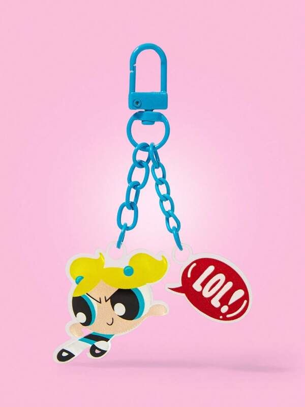 THE POWERPUFF GIRLS X SHEIN Acrylic Keychain With Letter & Bubbles Pattern