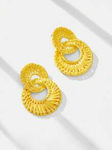 Maija 时尚手工拉菲草度假风格耳环 - 黃色 - 查看 1