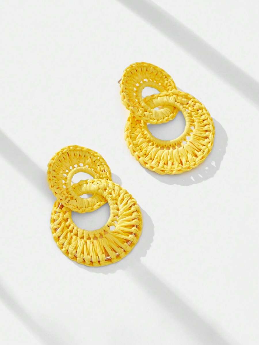 Maija 时尚手工拉菲草度假风格耳环 - 黃色 - 查看 1