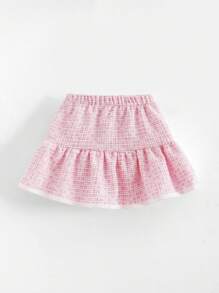 SHEIN 女宝宝休闲时尚长袖夹克和裙子两件套，春秋季，日常穿着 - 粉色 - 查看 5