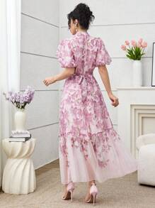 SHEIN Najma 法式浪漫优雅复古纽扣装饰女士华丽浪漫风格连衣裙 - 彩色 - 查看 2