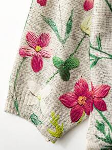 SHEIN Clasi 大码女式3D立体花朵图案前系带蝴蝶结长袖宽松针织开衫，秋冬款 - 杏色 - 查看 4