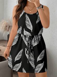 EMERY ROSE Plus Size Leaf Print Casual Loose Fit Beach Dress Suitable For Going Out Chic Dress,Flower/Spring/Summer/Vacation - Multicolor - View 1