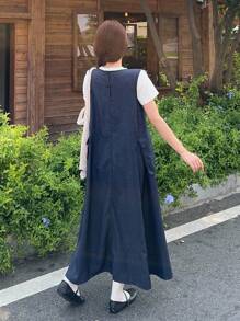 DAZY Korean Style Washed Casual Denim Dress For Women - Blue - View 2