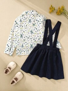 Souflis Souflis Girls 4-7 Years Vintage French Country Style 2pcs Set: Floral Textured Chiffon Shirt + Corduroy Suspender Skirt, Autumn Toddler Girl Outfit Set Girls Floral Print Shirt And Suspender Skirt Set 2pcs Toddler Girl Dress Set Little Girl Fall Outfits Baby Girl Corduroy Overall Dress 2 Piece Toddler Girl Clothes Little Girl Dressy Outfits Winter