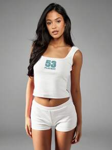 Missguided x Playboy Quần short mini cạp cao có gân vừa vặn, mặc ở nhà thoải mái, đi biển mùa hè - trắng - Xem 3