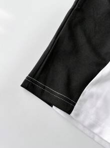 Manfinity Hypemode Men's White Summer Streetwear City Break T-Shirt,Street Style Popular INS Competition Sports Shirt,Fashionable Loose Casual College Baseball Wear - Black and White - View 6
