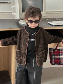 DAZY Toddler Boys' Loose Fit Casual Leopard Print Jacket, Autumn