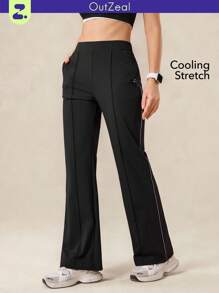 OutZeal Women Cool Touch Stretch Zipper Pocket Flared Black Sports Pants Daily Casual Fall Summer - Black - View 11