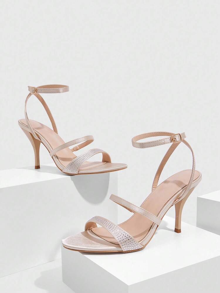 CUCCOO SZL Women Fashion Gold Color High Heel Rhinestone Decorated Sandals