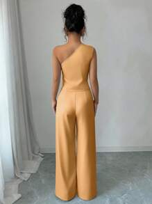 Chiquease 2件套优雅法式斜肩中式图案纽扣装饰套装，适合女士 - 黃色 - 查看 2