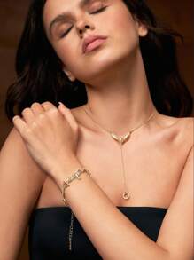 HARRY POTTER X SHEIN 2pcs Set Adjustable Size Zinc Alloy Necklace And Bracelet Gold-Tone Gift Set, Suitable For Gifts, Collection, Memento: Golden Snitch, Deathly Hallows, Hedwig - Gold - View 9