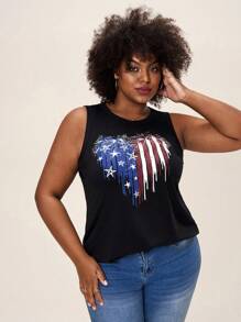 Comfylo Plus Size Independence Day Element Printed Casual Summer Tank Top
