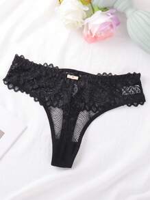 Solid Lace Panty, Sexy Lingerie - Black - View 5