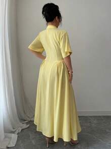 Elenzga Robe courte à manches courtes de tous les jours simple et unie pour femme en grande taille