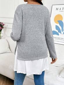 SHEIN 孕妇宽松落肩长袖休闲毛衣 - 2 合 1