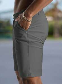 Manfinity Mode Men's Solid Color Simple Slim Fit Stylish Casual Shorts, Valentine's Day Shorts - Dark Grey - View 5