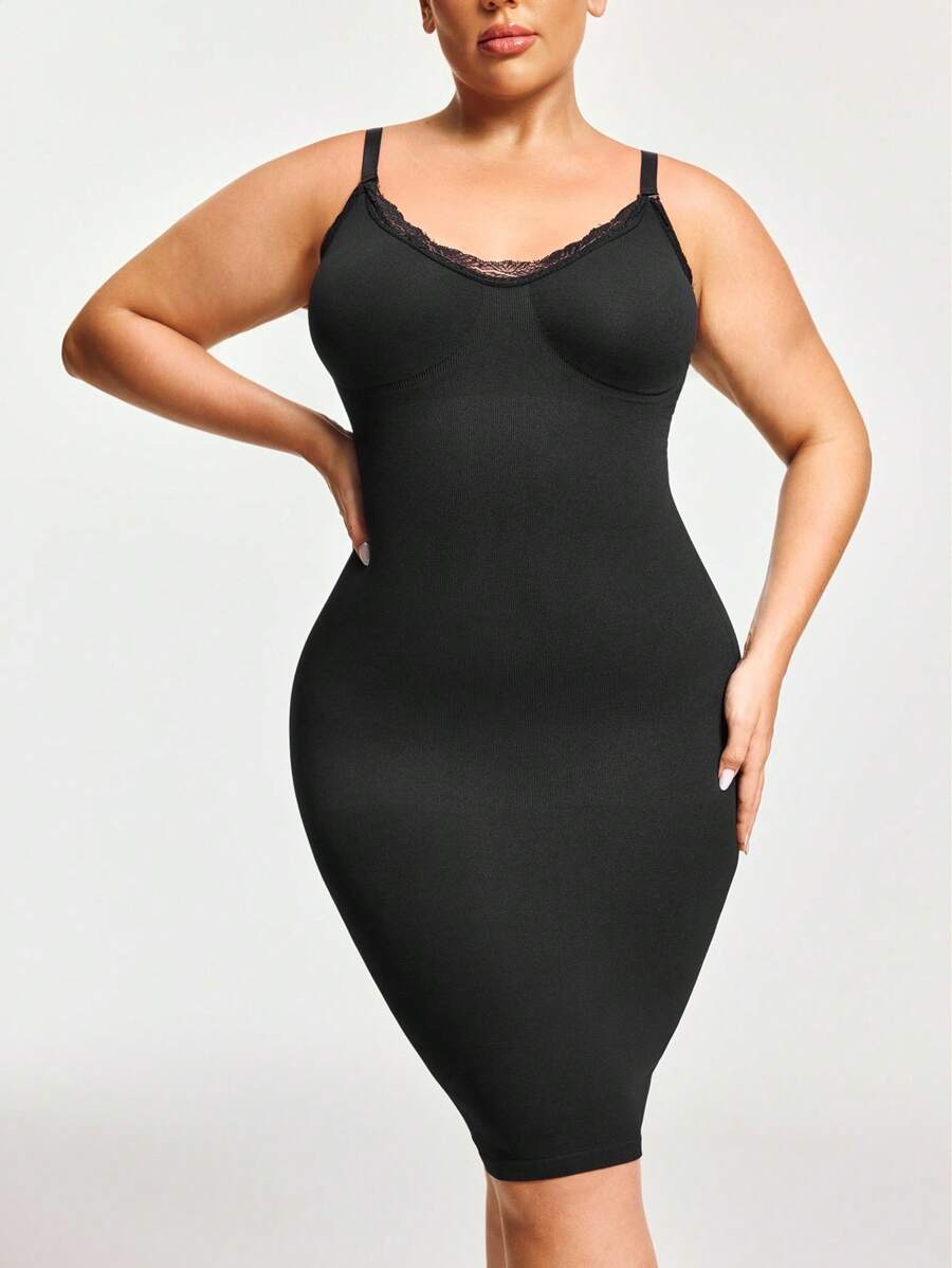 Talla grande Slip shapewear ribete con encaje - Negro - Ver 1