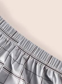 Bộ đồ ngủ áo thun tay ngắn cổ tròn màu trơn cho nữ và quần short kẻ sọc - Xám - Xem 5