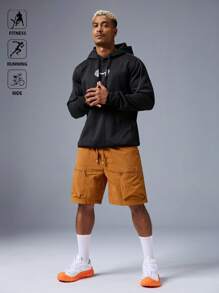 Acti Log Herren Sweatshirt mit Langarm, Kapuze und Zugkordel, Motiv Langhantel, für Outdoor Sport - Schwarz - Übersicht 7